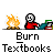 Animated contact sheet showing 11 sequential frames of a pixel art icon depicting a stick figure burning textbooks with flames and smoke.