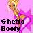 Pixelated image of a doll with blonde hair wearing a yellow top and purple skirt against a pink background with text reading "Ghetto Booty".