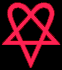 Red geometric symbol with interwoven loops and triangular base on black background, transitioning between configurations.