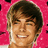 A pixelated image of a smiling person with brown hair against a pink background, next to partial text reading 'zqc is ho' on a bright magenta field.