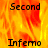 Animated fire background with text "Second" and "Inferno" in black pixelated font, transitioning from full flame to grayed-out section.