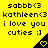 Yellow background with black text and heart symbols; repeated phrases 'sabbb<3', 'kathleen<3', 'i love you', 'cuties :)'; static image.