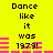 Yellow background with black pixelated text reading "Dance like it was 1979!" and pink horizontal bars, animated to shift left-right.