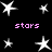 Pixelated white stars of varying sizes on a black background with pink 'stars' text in four locations.