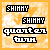 Two side-by-side pixel art with orange and white background, each containing four text elements in black-and-white or black-and-orange color schemes