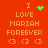 Red background with orange text reading 'I LOVE MARIAH FOREEVER' and three heart symbols, featuring green pixelated heart and starburst animations.