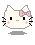 Pixel art of a white cat with pink bow, orange nose, black eyes, and whiskers; one version shows the head only while another adds a gift box.