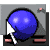A blue sphere with two white highlights on a gray background, showing cursor interaction in four
