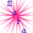A contact sheet of five animated frames showing a pink starburst pattern with the letters S, a, r, and a in various colors arranged around it.