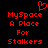 Red pixelated text and heart symbol on black background, two identical side-by-side layouts with 'MySpace A Place For Stalkers' text.