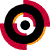 circular icons with black outer rings, orange inner rings, and central light blue and white patterns, connected by red curved lines