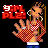 Pixel art contact sheet of an animated buddy icon featuring a cartoon girl with orange hair in pigtails, red-and-white checkered top, blue pants, and white earphones, displaying hand gestures across 8 frames.