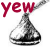 A 2x2 contact sheet of three animated frames showing a Hershey's Kiss candy with red text labels above it, arranged in top-left, top-right, and bottom-left positions on a white background with one gray placeholder cell.