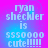 Pixelated text on a gradient background reads 'ryan sheckler is ssssooo cute!!!!!' with blue and pink hues.