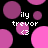 Pixelated animation with pink and purple circles on black background, displaying text 'ily trevor' and '<3' symbols.