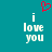 A teal background displays two identical pixelated text blocks reading "i love you" with a red heart symbol above the left block.