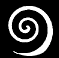 White spiral shapes on black backgrounds with varying line thicknesses and partial closures
