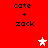 Red background with black text 'cate + zack' repeated in two , white and pink star icons positioned between the
