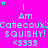 Bright pink background with repeated cyan text and green stars, displaying 'I Am CaticouxCaticoux' followed by 'SQUISHY! SQUISHY!' and '<3333'