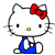 Two static pixel art depictions of a white cat with red bow, yellow nose, black eyes, blue dress, and gray background side-by-side.