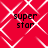 Red background with white diamond-shaped pattern and four instances of black text reading "super star" in pixelated font