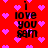 Red background with pink pixelated hearts and black text reading "I love you sam" in four vertical