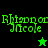 Green pixelated text 'Rhiannon Nicole' appears on black and green backgrounds with a star symbol changing from green to black.
