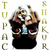 Pixelated static icon showing two figures in dark clothing with raised arms, flanked by vertical text columns on a white background.