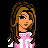 Pixel art contact sheet showing two frames of a female character with long brown hair wearing pink and white striped shirt, dark pants, and white sneakers against black background with "linda" text in pink pixelated font.