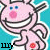 Animated pink cartoon character with blue eyes, red nose, and white teeth on a teal background; text changes from 'my butt swells' to 'better than you'.