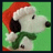 Animated contact sheet of Snoopy wearing Santa hat and green scarf across three frames with heart symbols appearing/disappearing in bottom-right corner.