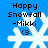 Blue background with four identical pixelated snowflakes, each labeled "Happy Snowfall -Mikki <3" in black text above it.