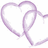 Two overlapping translucent purple hearts on white background with pink pixelated text 'i am in love <3' on black right side.