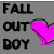 Static pixel art icon with gray background, black text reading 'FALL OUT BOY' vertically aligned left, and a bright pink heart symbol on the right side.
