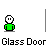 Pixelated green figure with white head performs sequential actions including speech bubble, cup holding, and falling against gray background.