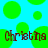 Pixelated green circles on cyan background with repeated brown text 'Christa Christa' in lower portion.