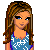 Pixel art contact sheet showing a female character's full body with text boxes in blue and white squares, displaying dialogue phrases like "Yea", "I know", and "Is New?".