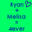 Green background displays blue text 'Ryan + Melisa = 4ever' with a purple heart symbol next to Ryan on the left side.