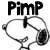 Animated contact sheet showing five frames of a cartoon character wearing headphones with the text 'Pimp' above it, displayed in black and white on a gray background.