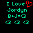 Green pixelated text on black background with red heart symbol replacing 'I Love' in left , identical green emoticons below
