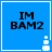Blue square icon with black text "IM BAM2" and white pixelated plus sign stack in bottom-right corner, showing animation frames with varying plus sign stack height.