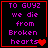 Four identical display purple text on black background with red borders, each containing "TO GUYZ we die from Broken hearts" and a heart symbol
