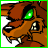 Pixelated brown wolf-like creature with green eyes and sharp teeth, showing animation changes in eye sparkle and text.