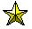Two pixelated star icons side-by-side, one yellow-green gradient with black outlines and small green accents, the other solid red with black outlines and small green accents.