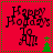 Red background with green dotted border, black text 'Happy Holidays To All!', and a small green Christmas tree icon in the bottom-right corner of each quadrant.