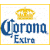 Pixelated image with yellow crown above blue 'Corona Extra' text on white background, next to green 'Original Icons .com' text on dark green background.