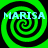 Four identical green and black spiral patterns arranged in a with cyan text reading "MARISA" overlaid on each spiral