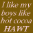 Static pixelated text icon with light pink lettering on a solid brown background, displaying four lines of stylized lowercase and uppercase text.