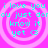 A static image with four identical circular patterns on a bright pink background, each containing cyan text.