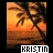A static beach sunset scene with palm tree silhouettes over water, overlaid with the text 'KRISTIN' in white and orange pixelated font.